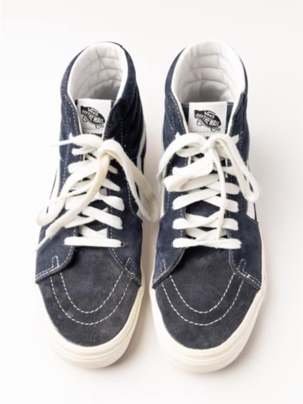 Vans High-Top Suede Sneakers in Navy and White